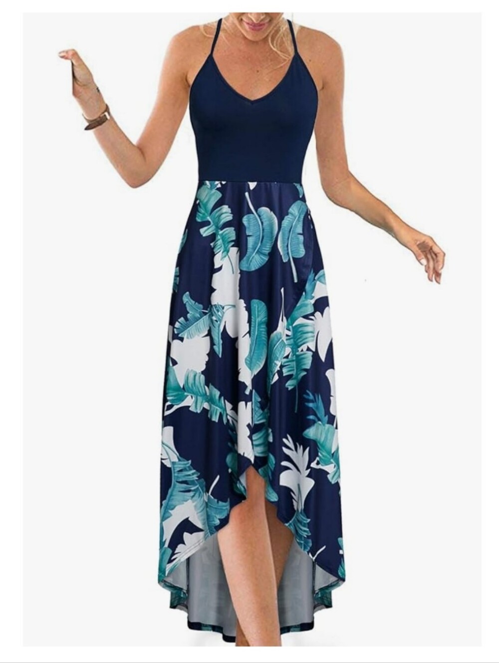 v neck tropical leaf dress medium
